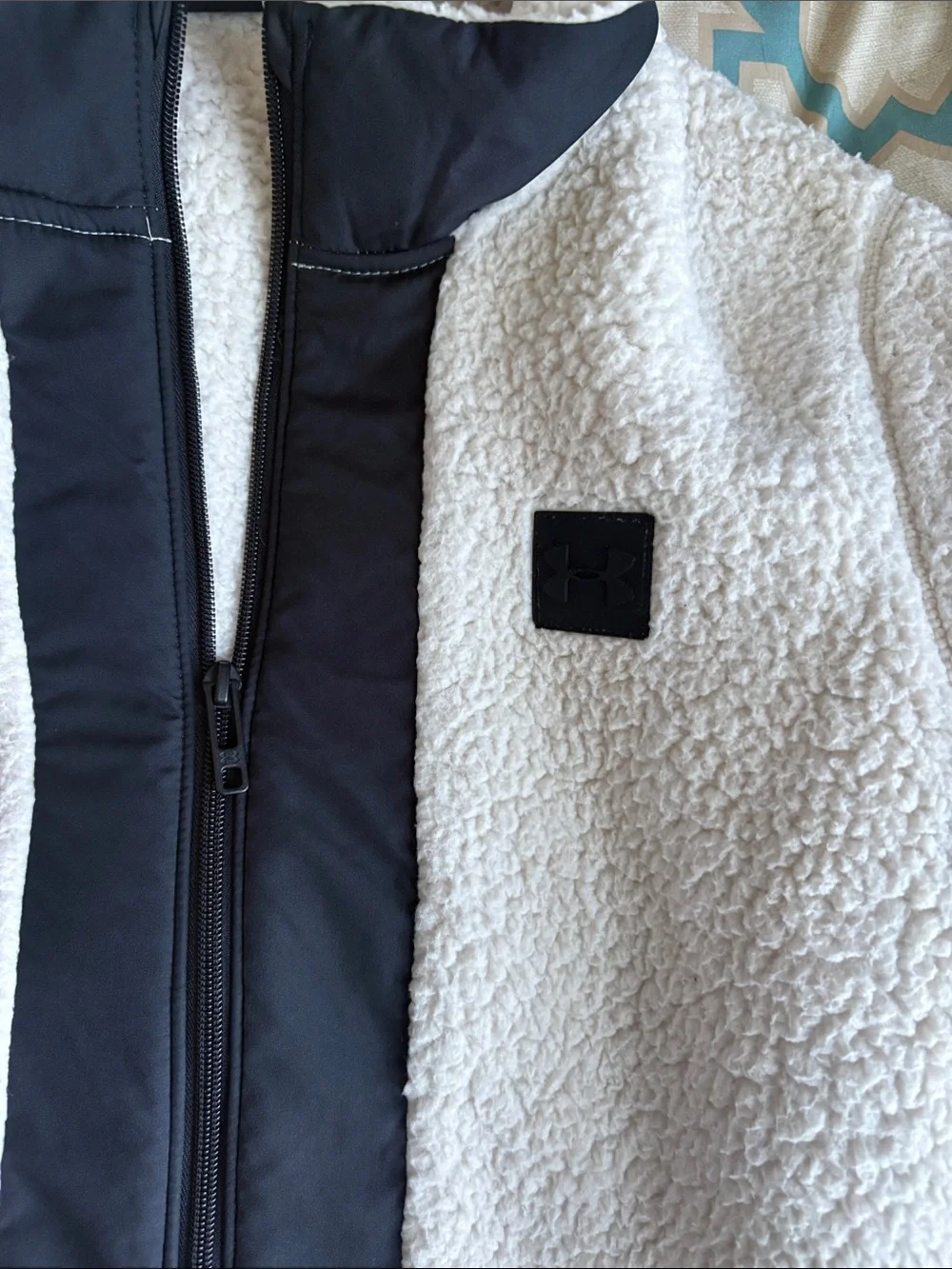 Under Armour Cozy Ivory Sherpa Pullover with Black Trim
